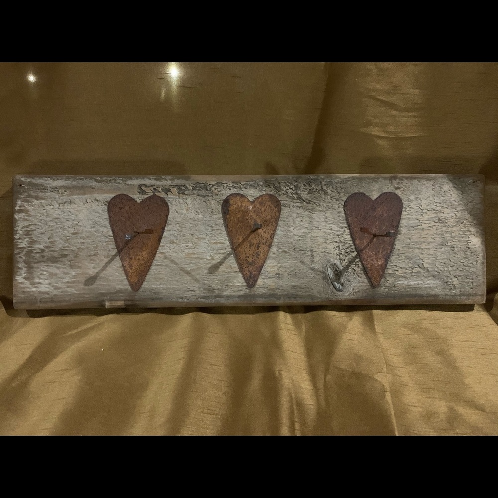 Adorable Triple Heart Wood Hanging with Hooks